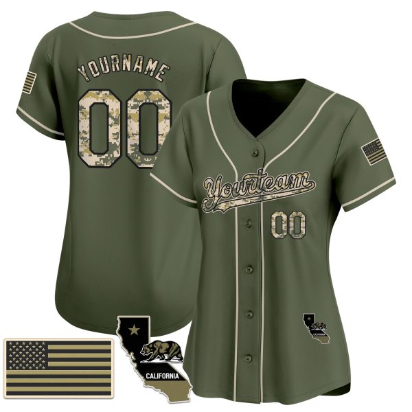 Green Camo Personalized Baseball Jersey - California Map - Image 2
