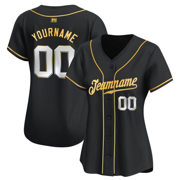 Black - Silver Gold Personalized Baseball Jersey - Image 2