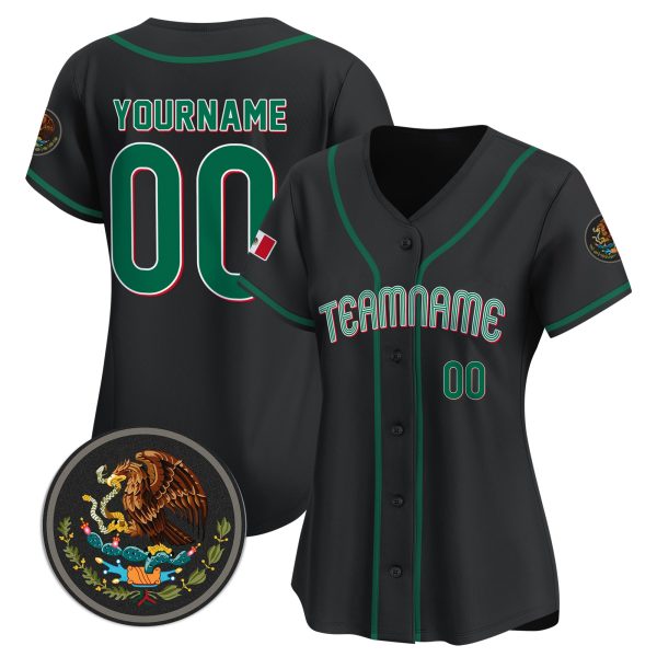 Black Green Mexico Personalized Baseball Jersey - Image 2