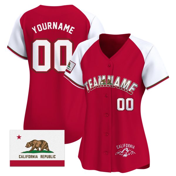 Red Alternate White California Flag Personalized Baseball Jersey - Image 2