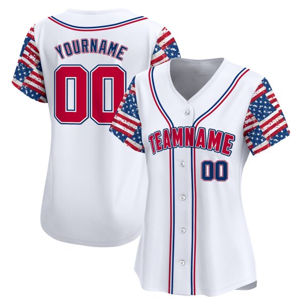 White Red - Royal 4th Of July American Flag Pattern Personalized Baseball Jersey - Image 2