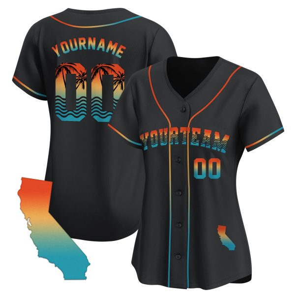 Black California Beach Pattern Personalized Baseball Jersey - Image 2