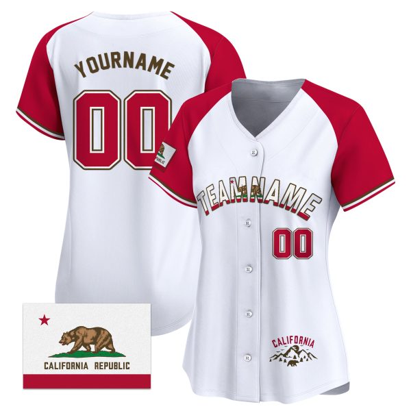 Red Alternate Brown California Flag Personalized Baseball Jersey - Image 2