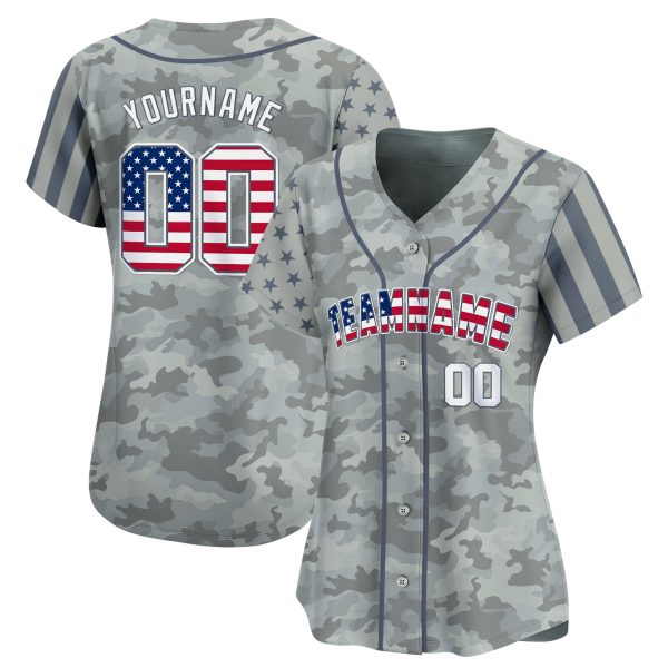Grey USA Flag - White Camo Personalized Baseball Jersey - Image 2