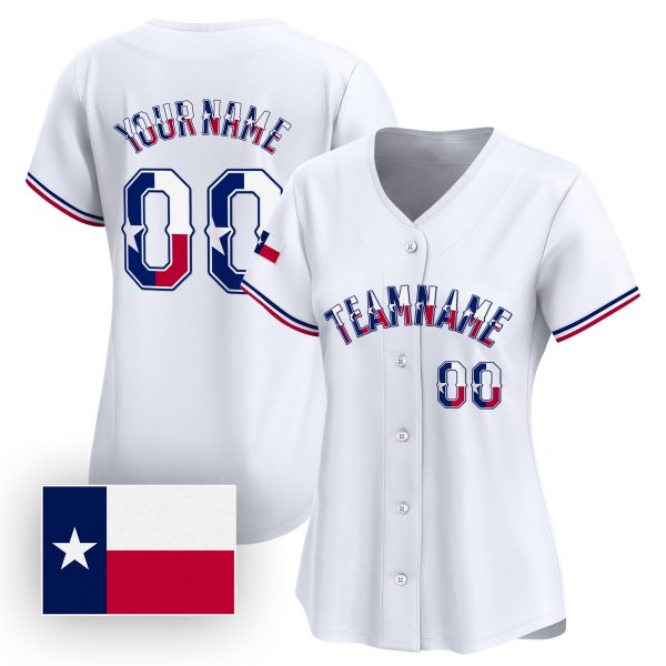 White Texas Flag Personalized Baseball Jersey - Image 2