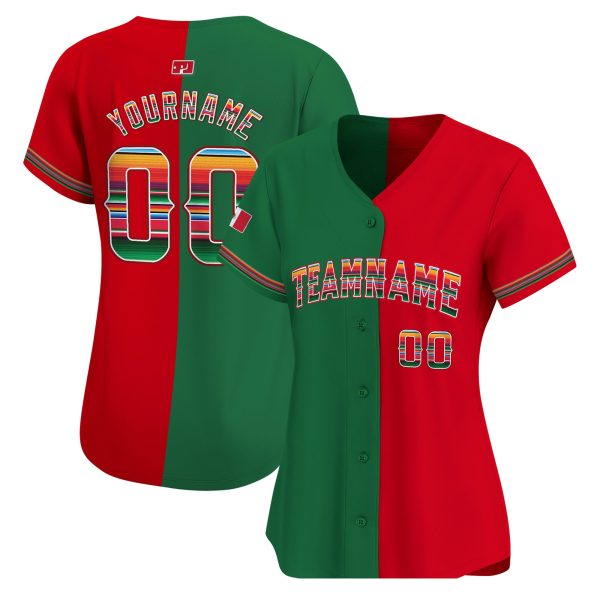 Green Red Split Mexico Flag Personalized Baseball Jersey - Image 2