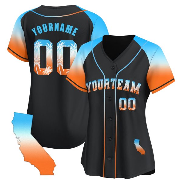 Black Alternate Blue California Beach Personalized Baseball Jersey - Image 2