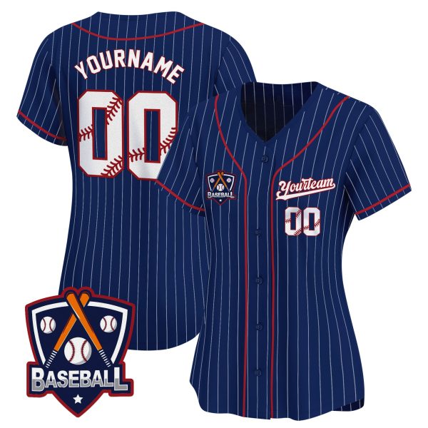 Royal White Pinstripe White Personalized Baseball Jersey - Image 2