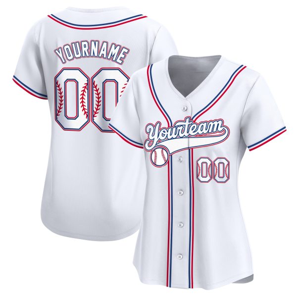 White Red-White Personalized Baseball Jersey - Image 2