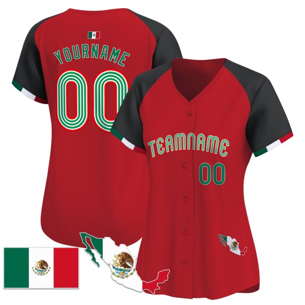 Red Alternate Green - Red Mexico Personalized Baseball Jersey - Mexico Map - Image 2