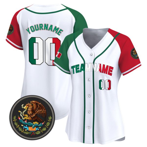 White Alternate Red-Green Mexico Personalized Baseball Jersey - Image 2