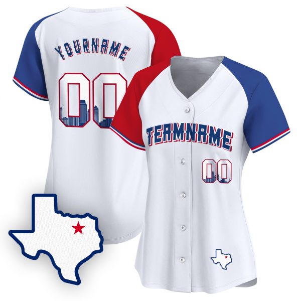 Alternate Red Royal Dallas Texas Pattern Personalized Baseball Jersey - Image 2