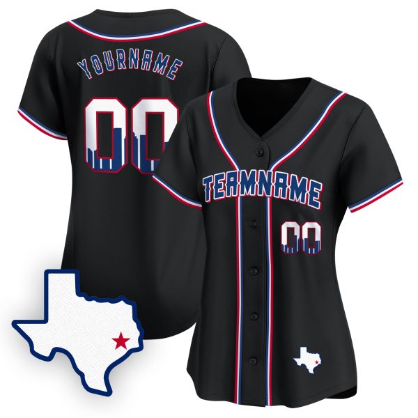 Black Royal Houston Texas Pattern Personalized Baseball Jersey - Image 2