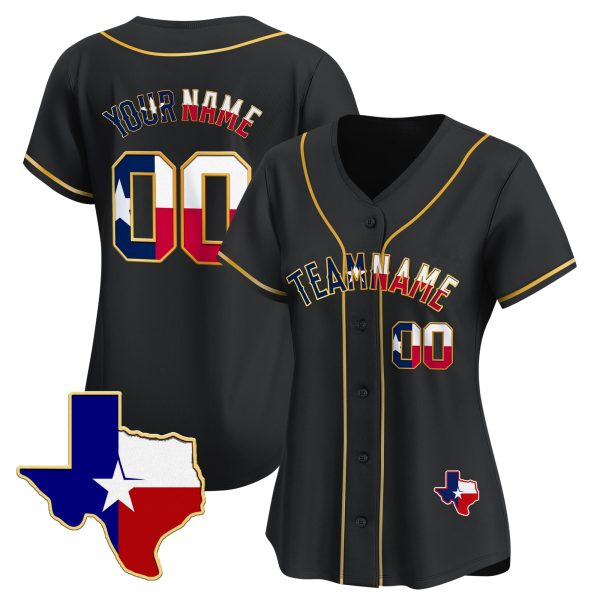 Black Gold Texas Flag Personalized Baseball Jersey - Image 2