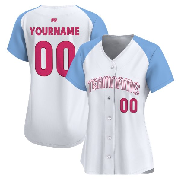 White Light Blue - Pink Personalized Baseball Jersey - Image 2