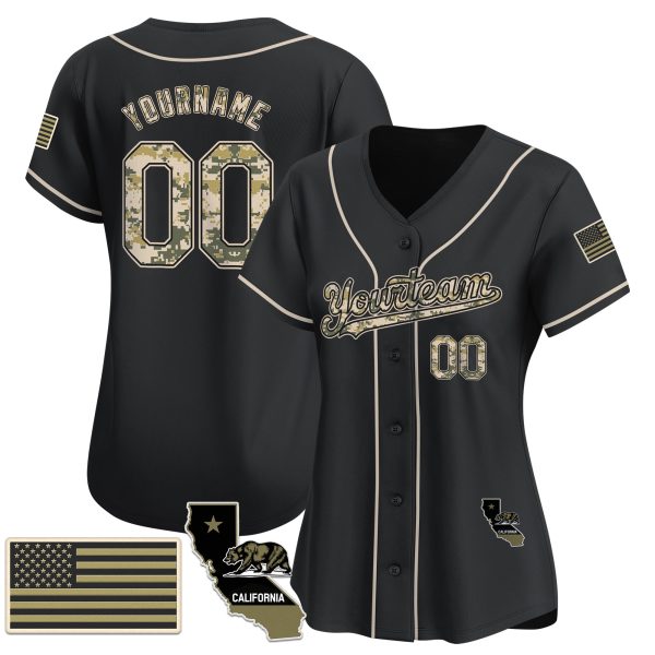 Black Camo Personalized Baseball Jersey - California Map - Image 2