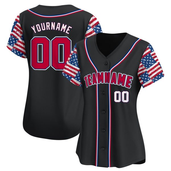 Black Red - White 4th Of July American Flag Pattern Personalized Baseball Jersey - Image 2