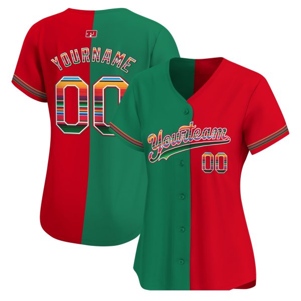 Green White Mexico Serape Pattern Personalized Baseball Jersey - Image 2