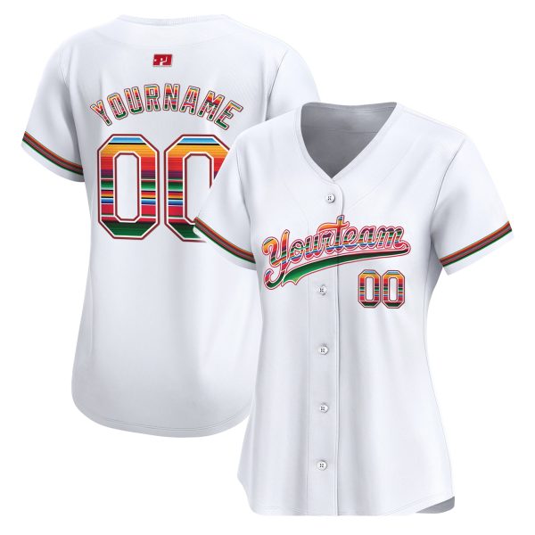 White Mexico Serape Pattern Personalized Baseball Jersey - Image 3