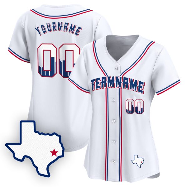 White Royal Houston Texas Pattern Personalized Baseball Jersey - Image 2