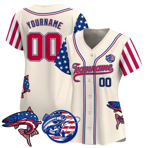 Cream Red - Royal America Trout Fishing Personalized Baseball Jersey - Image 2