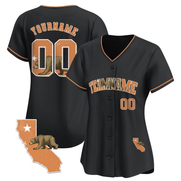 Black Orange California Map Personalized Baseball Jersey - Image 2