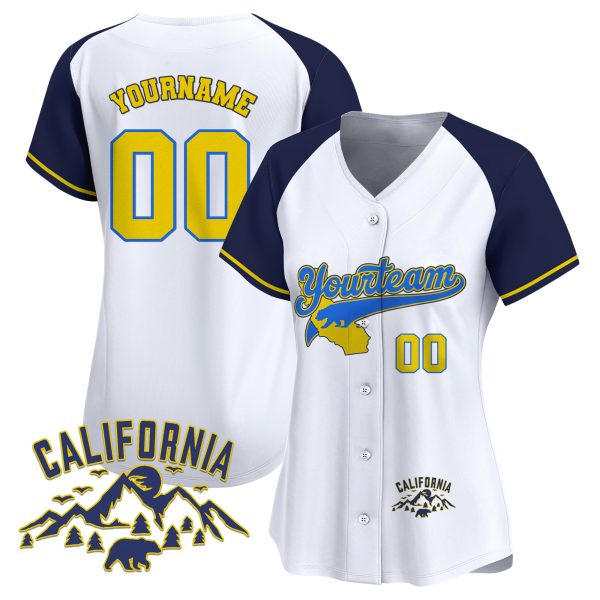 White Alternate Blue Yellow California Mountain Personalized Baseball Jersey - Image 2