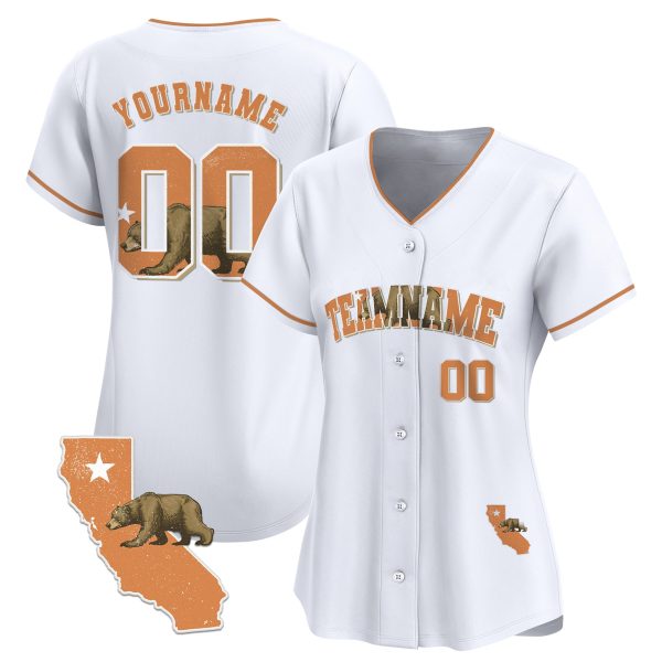 White Orange California Map Personalized Baseball Jersey - Image 2