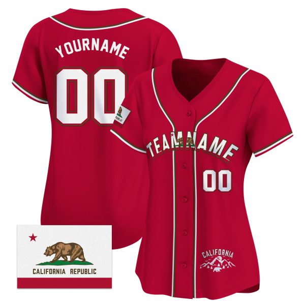 Red White California Flag Personalized Baseball Jersey - Image 2