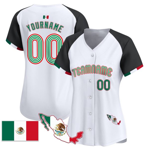 White Alternate Green Red Mexico Personalized Baseball Jersey - Mexico Map - Image 2