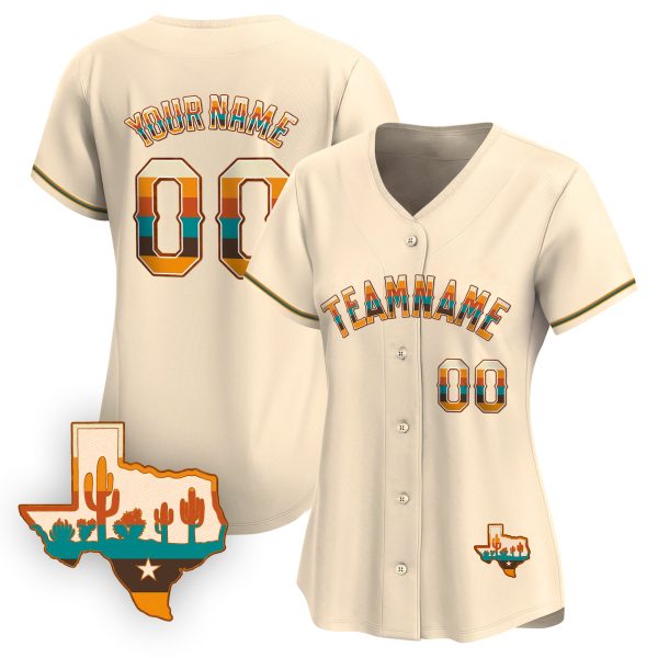 Cream Texas Vintage Personalized Baseball Jersey - Image 2