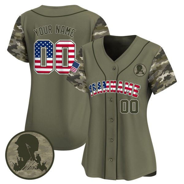 Olive Green USA Flag - Green Personalized Baseball Jersey - Rank Patch - Image 2