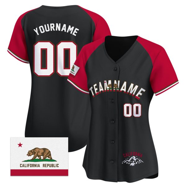 Black Alternate White California Flag Personalized Baseball Jersey - Image 2