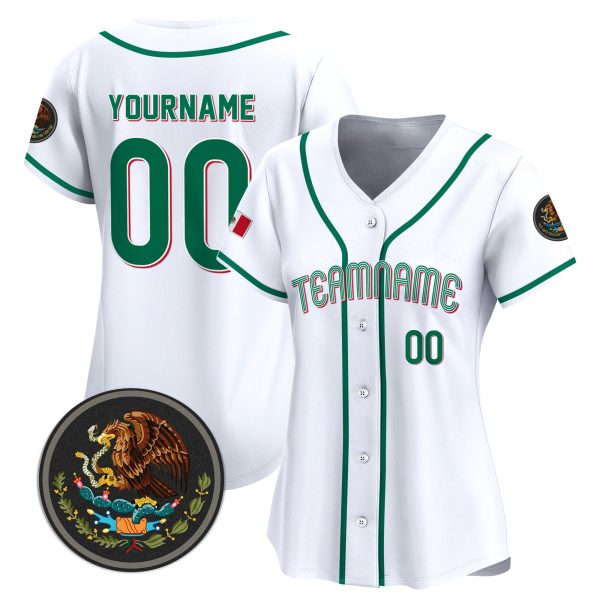 White-Green Mexico Personalized Baseball Jersey - Image 2
