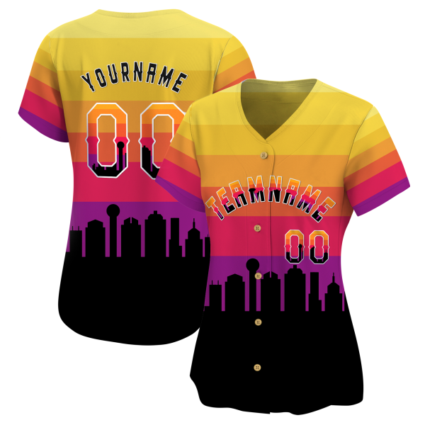3D Dallas City Night Pattern Personalized Baseball Jersey - Image 2