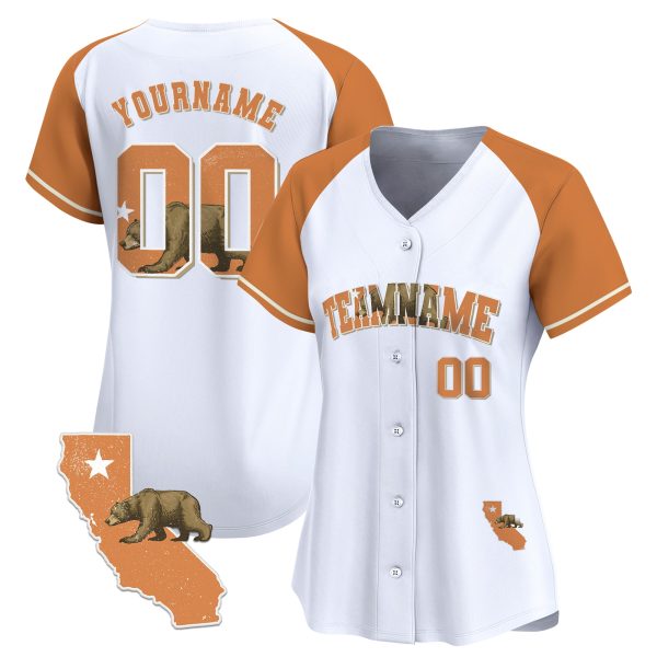 White Alternate Orange California Map Personalized Baseball Jersey - Image 2