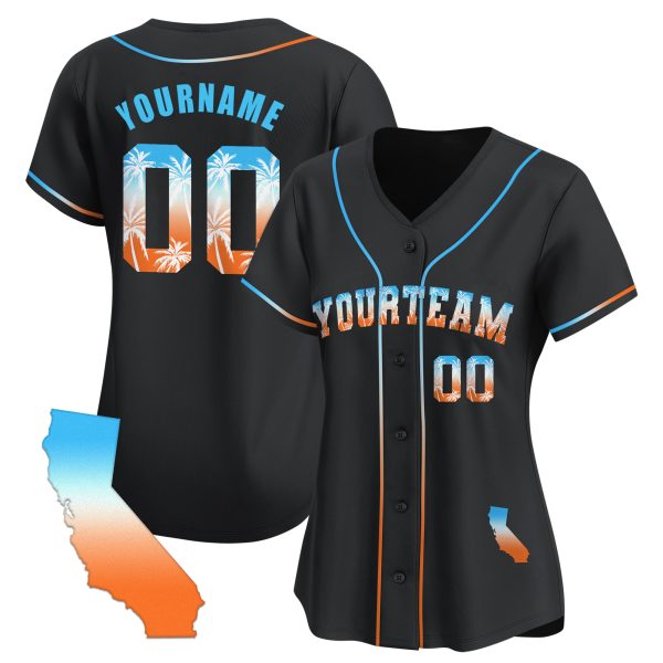 Black Blue California Beach Personalized Baseball Jersey - Image 2