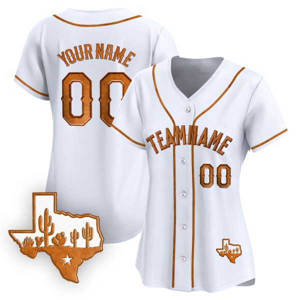 White Cowhide Texas Style Personalized Baseball Jersey - Image 2