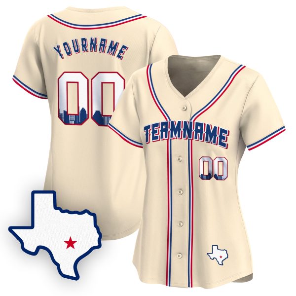 Cream Royal Austin Texas Pattern Personalized Baseball Jersey - Image 2