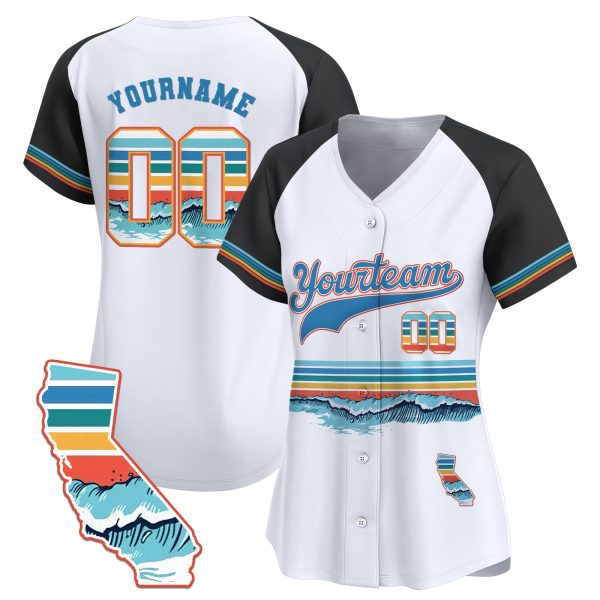 3D White Alternate California Wave Pattern Personalized Baseball Jersey - Image 2