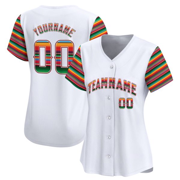 White Color Sleeves Green Red Mexico Personalized Baseball Jersey - Image 2