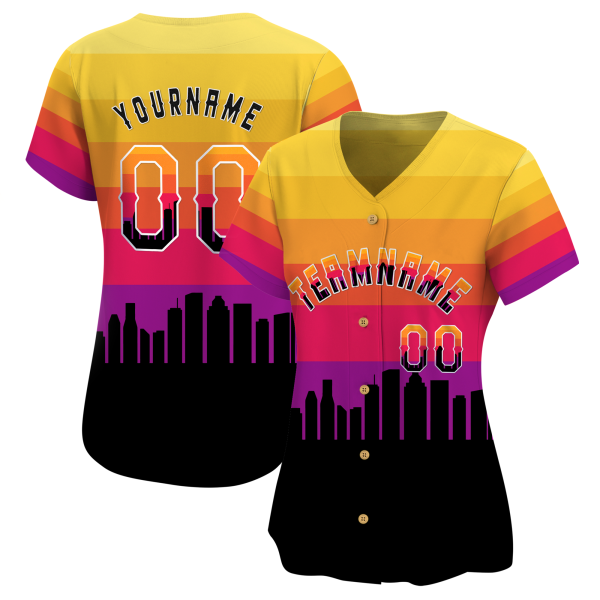 3D Houston Texas City Night Pattern Personalized Baseball Jersey - Image 2