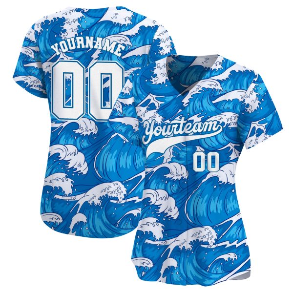 Blue White Waves Personalized Baseball Jersey - Image 2