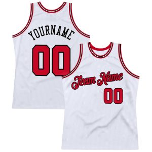 White Red-Black Authentic Throwback Personalized Basketball Jersey