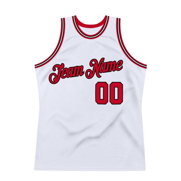 White Red-Black Authentic Throwback Personalized Basketball Jersey - Image 7