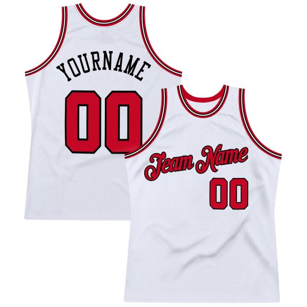 White Red-Black Authentic Throwback Personalized Basketball Jersey