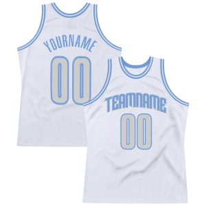 White Light Gray-Light Blue Authentic Throwback Personalized Basketball Jersey