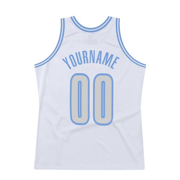 White Light Gray-Light Blue Authentic Throwback Personalized Basketball Jersey - Image 6
