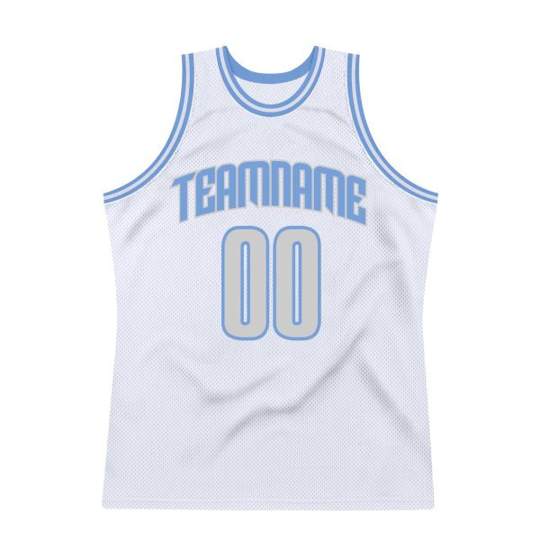 White Light Gray-Light Blue Authentic Throwback Personalized Basketball Jersey - Image 7