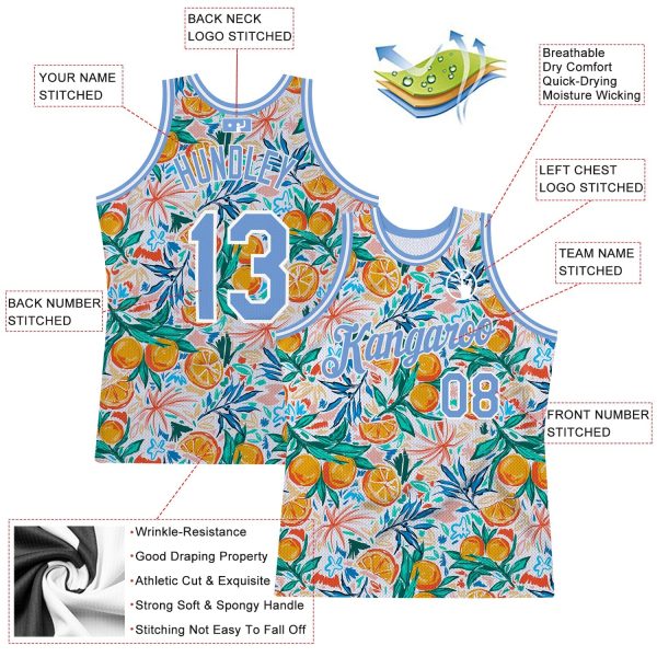 White Light Blue-White 3D Pattern Design Oranges Authentic Personalized Basketball Jersey - Image 2